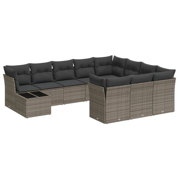vidaXL 11-delige Loungeset met kussens poly rattan grijs