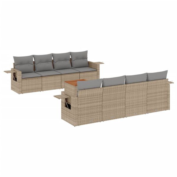 vidaXL 9-delige Loungeset met kussens poly rattan beige