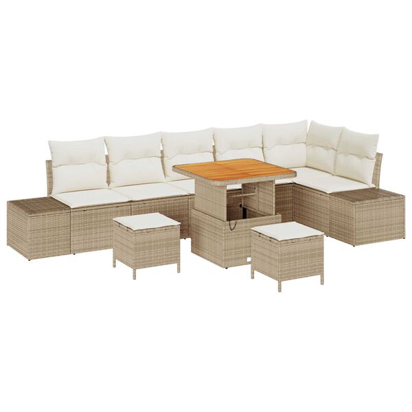 vidaXL Tuin Sofa Set met kussen 9 pcs Beige Poly riet