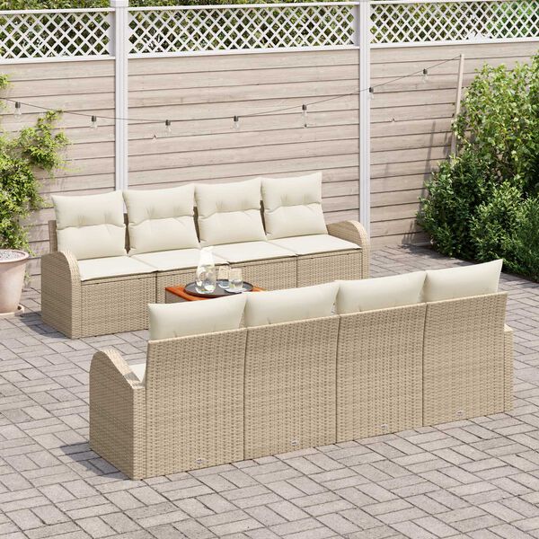 vidaXL Tuinbankenset met kussen 9 pcs Beige poly rattan