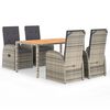 vidaXL 5-delige Tuinset met kussens poly rattan grijs