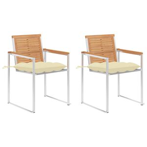 vidaXL Tuinstoelen 2 st met kussens massief teakhout en staal
