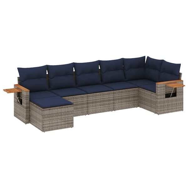 vidaXL 7-delige Loungeset met kussens poly rattan grijs