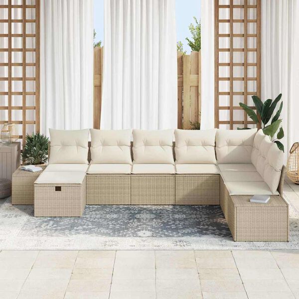 vidaXL Tuin Sofa Set met kussen 8 pcs Beige Poly riet