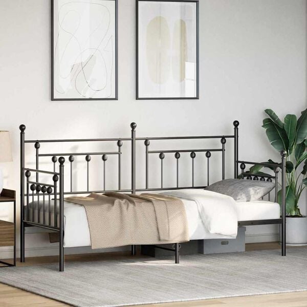 vidaXL Bedframe voor een daybed met hoofdeinde Zwart 75 x 190 cm Staal