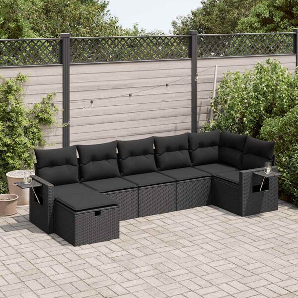 vidaXL 7-delige Loungeset met kussens poly rattan zwart