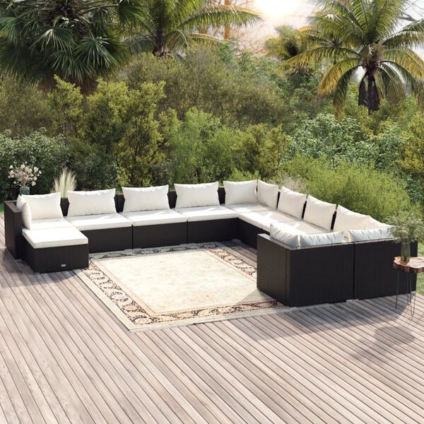vidaXL 11-delige Loungeset met kussens poly rattan zwart