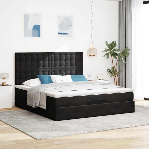vidaXL Ottoman bed met matrassen en LED's 180x200cm fluweel zwart
