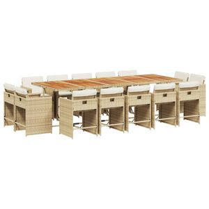 vidaXL 15-delige Tuinset met kussens poly rattan beige