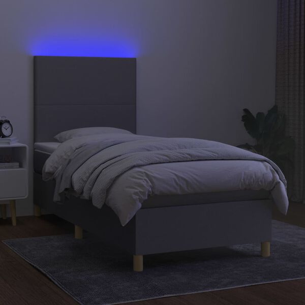 vidaXL Boxspring met matras en LED stof lichtgrijs 80x200 cm