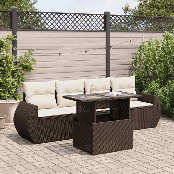 vidaXL 5-delige Loungeset met kussens poly rattan bruin