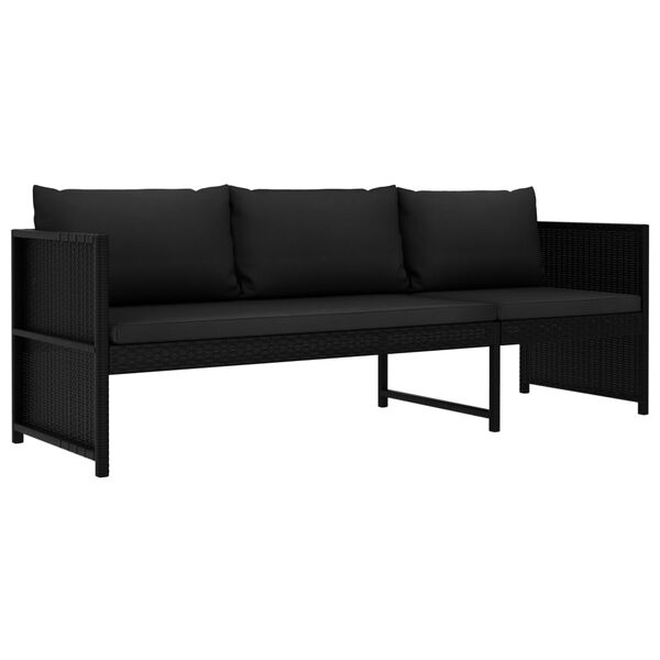 vidaXL 3-delige Loungeset met kussens poly rattan zwart