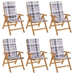 vidaXL Verstelbare klapstoelen met kussens, 6 stuks, massief teakhout