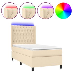 vidaXL Boxspring met matras en LED stof cr&egrave;mekleurig 80x200 cm