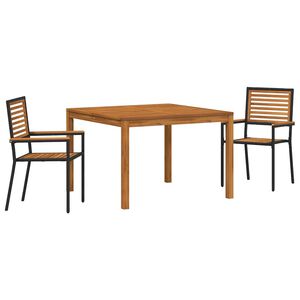 vidaXL Tuin eettafelset 3 st Zwart Massief Acaciahout