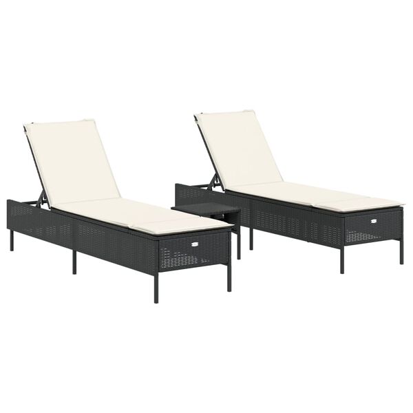 vidaXL 3-delige Ligbeddenset met kussens poly rattan zwart