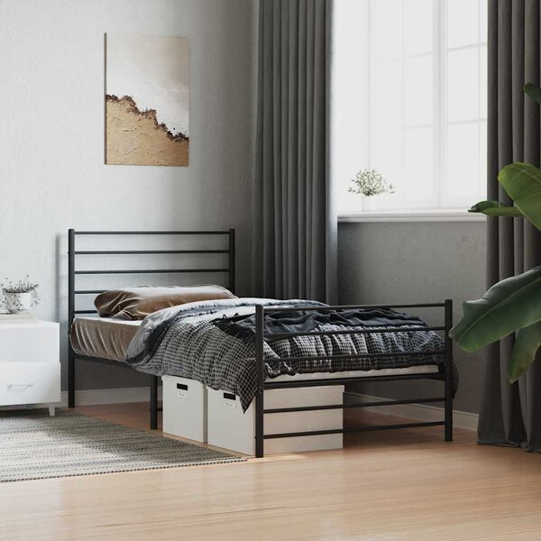 vidaXL Bedframe met hoofd- en voeteneinde metaal zwart 90x190 cm