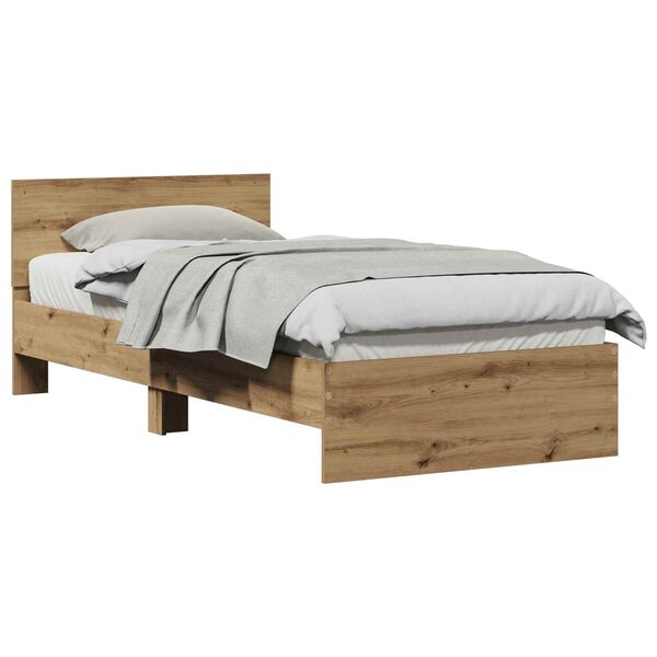 vidaXL Bedframe met hoofdeinde Artisan Eiken 90 x 200 cm Bewerkt hout