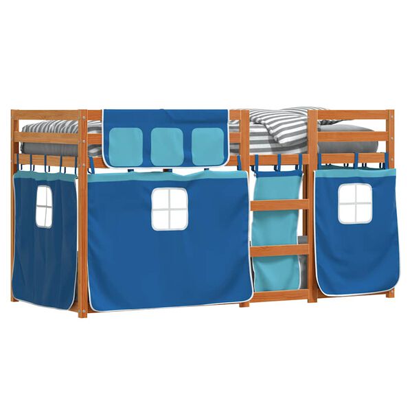vidaXL Stapelbed met gordijnen 75x190 cm massief grenenhout blauw