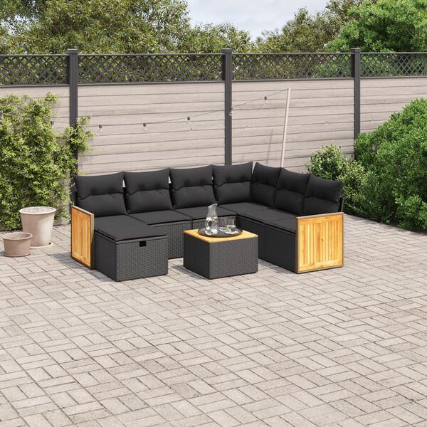 vidaXL 8-delige Loungeset met kussens poly rattan zwart