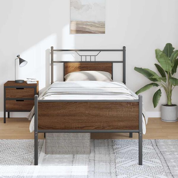 vidaXL Bedframe zonder matras bewerkt hout bruin eikenkleur 90x200 cm