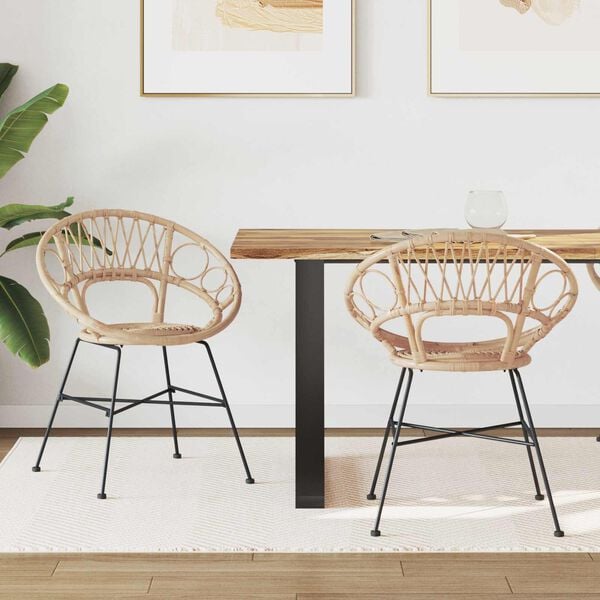 vidaXL Eetkamerstoel 2 pcs Naturel 65 x 55,5 x 81 cm Riet en IJzer