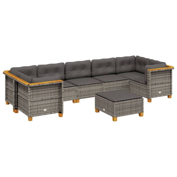vidaXL 8-delige Loungeset met kussens poly rattan grijs