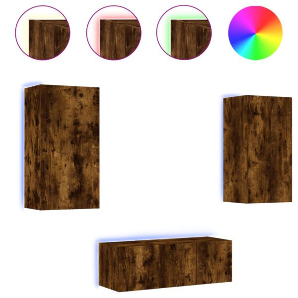 vidaXL 8-delige tv-wandmeubelset met LED bewerkt hout gerookt eiken