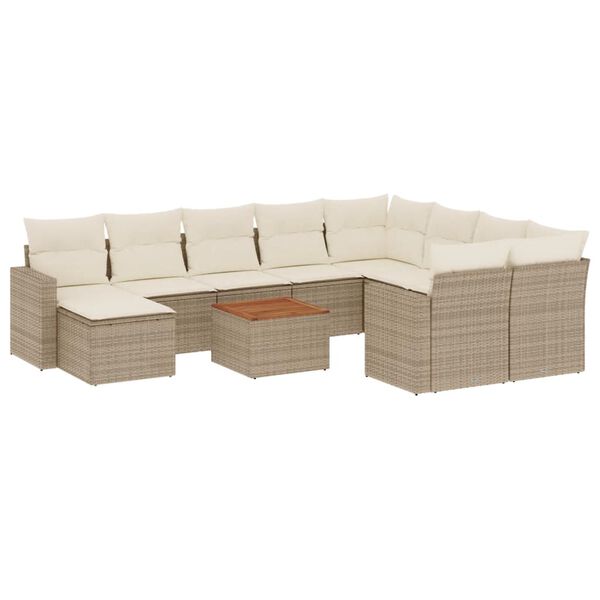 vidaXL 11-delige Tuinset met kussens poly rattan beige