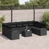 vidaXL Bankstel met kussen met opslag 10 pcs Zwart poly rattan