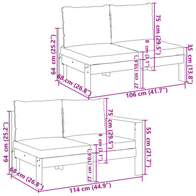 vidaXL 5-delige Loungeset met kussens massief acaciahout