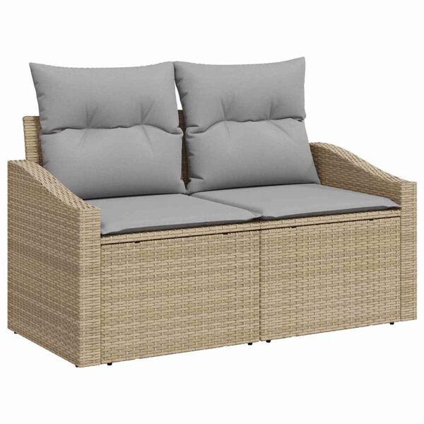 vidaXL Tuin Sofa Set met opslag 9 pcs Beige Poly riet