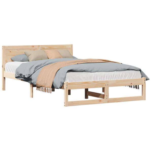 vidaXL Bedframe met hoofdeinde Naturel 135 x 190 cm Massief grenenhout