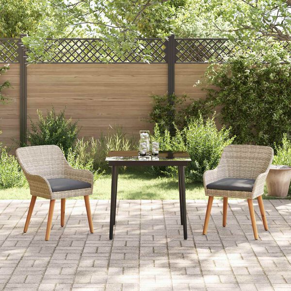 vidaXL Tuin eettafelset met kussen 3 pcs Lichtgrijs poly rattan
