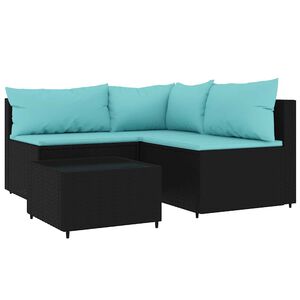 vidaXL 4-delige Loungeset met kussens poly rattan zwart