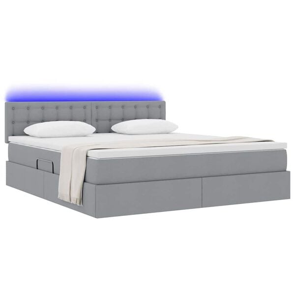 vidaXL Opbergbed met LED met matras Lichtgrijs 180 x 200 cm Polyester