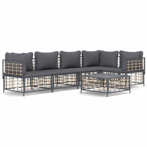 vidaXL 6-delige Loungeset met kussens poly rattan antracietkleurig