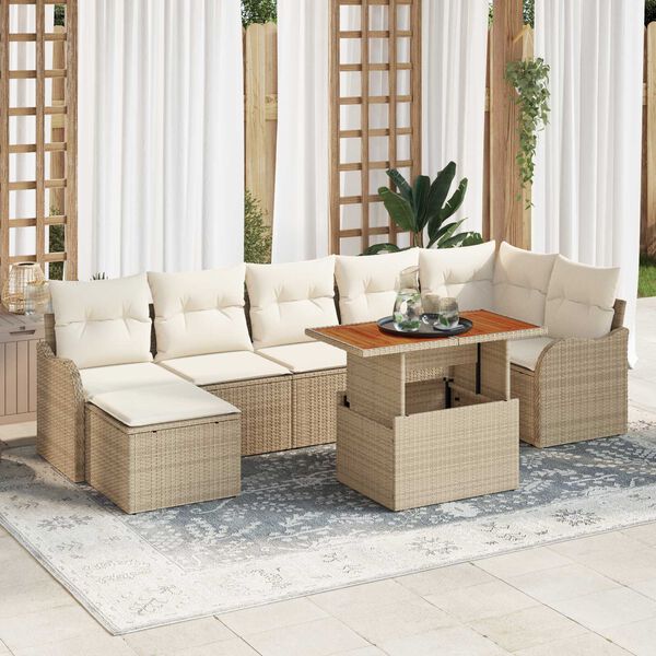 vidaXL Tuin Sofa Set met opslag 8 pcs Beige Poly riet