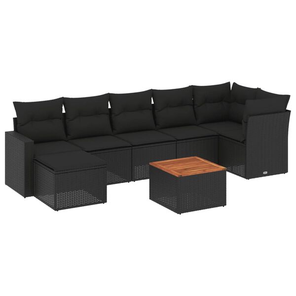 vidaXL 8-delige Loungeset met kussens poly rattan zwart