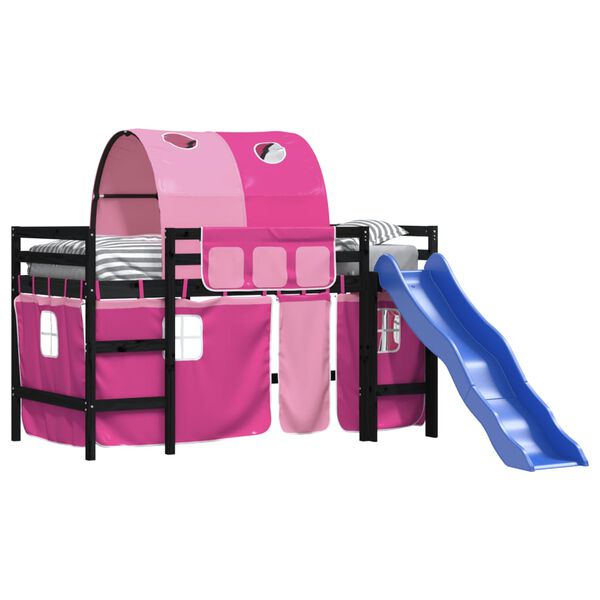 vidaXL Kinderhoogslaper met tunnel 90x200 cm massief grenenhout roze