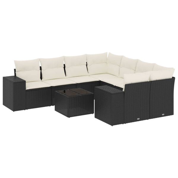 vidaXL 9-delige Loungeset met kussens poly rattan zwart