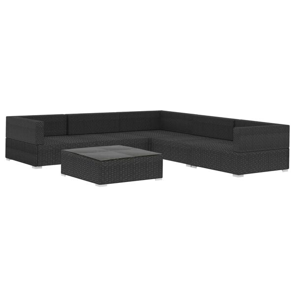 vidaXL 6-delige Loungeset met kussens poly rattan zwart
