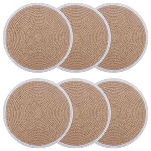vidaXL Jute placematten 6 st Natuurlijk en Wit 100% Tossa Jute