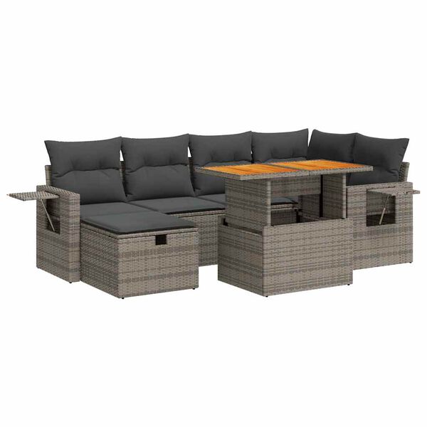 vidaXL 8-delige Loungeset met kussens poly rattan acacia grijs