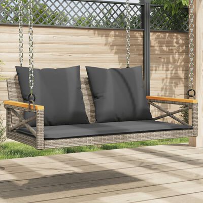 vidaXL Schommelbank met kussens 109x62x40 cm poly rattan grijs