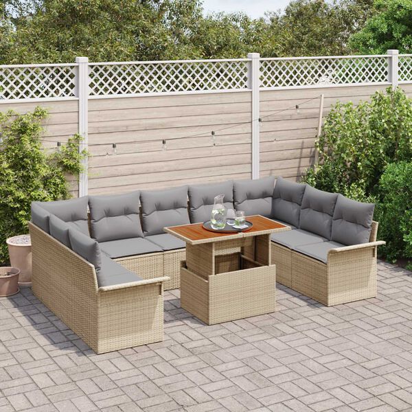 vidaXL Tuin Sofa Set met opslag 10 pcs Beige Poly riet