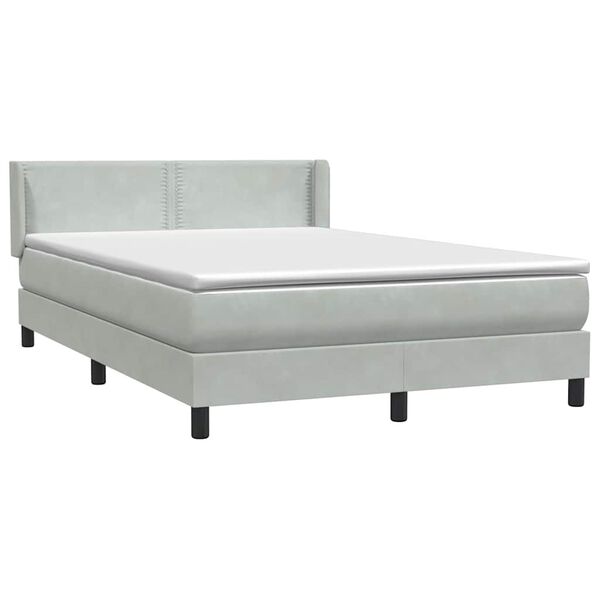 vidaXL Boxspring met matras fluweel lichtgrijs 140x220 cm