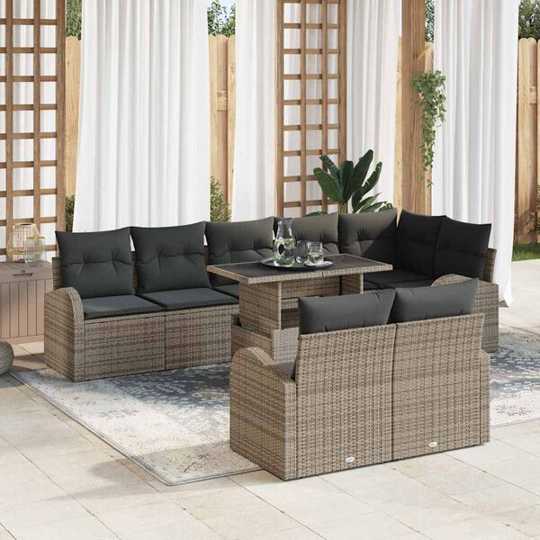 vidaXL Tuin Sofa Set met opslag 9 pcs Grijs Poly riet
