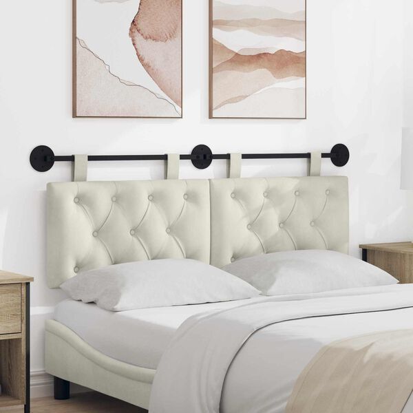 vidaXL Hangend Hoofdeinde Wandgemonteerd Cr&egrave;me 130 x 55 x 7 cm Fluweel