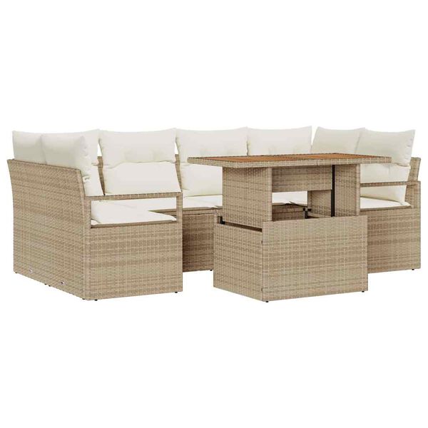 vidaXL Tuin Sofa Set met opslag 7 pcs Beige Poly riet